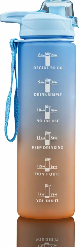 Sunnytree Waterfles Met Tijdmarkeringen -Motivatie Drinkfles - 1 Liter - Cadeau - Kleur Blauw-Oranje 10 Sunnytree Waterfles Met Tijdmarkeringen -Motivatie Drinkfles - 1 Liter - Cadeau - Kleur Blauw-Oranje - Afbeelding 8