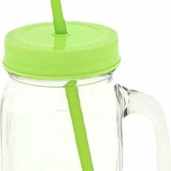 Masonjar 4x Stuks Glazen Mason Jar Drinkbekers Kunstof Schroefdeksel En Rietje 400 Ml - Fruit Shakes -Stroller shop 391x840