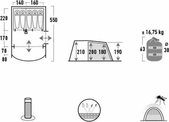 High Peak Tunneltent Garda 5.0, 5 Persoons , 2,1 M Stahoogte, 4.000 Mm Waterdicht 12 High Peak Tunneltent Garda 5.0, 5 Persoons , 2,1 M Stahoogte, 4.000 Mm Waterdicht - Afbeelding 10