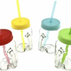 Masonjar 4x Stuks Glazen Mason Jar Drinkbekers Kunstof Schroefdeksel En Rietje 400 Ml - Fruit Shakes -Stroller shop 550x417 8