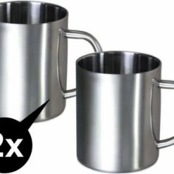 Knaak RVS Mok - Koffiebeker - Reisbeker - Dubbelwandig - Roestvrij Staal - 2 Stuks