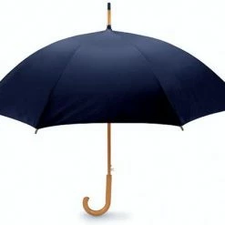 Merkloos Stormparaplu - Houten Handvat - Kwaliteit Paraplu - Donker Blauw