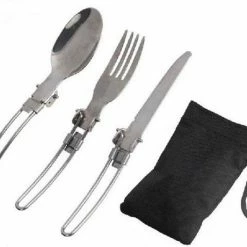 Merkloos Outdoor Bestek - Set - 3 Stuks - Vork - Lepel - Mes - Outdoor - Camping - Reizen - Picknick - Opvouwbaar - Rvs - Bestek - Servies