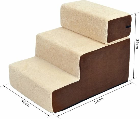 PawHut Hondentrap 3 Treden Kattentrap Huisdierentrap Huisdier Pluche Beige D06-004 7 PawHut Hondentrap 3 Treden Kattentrap Huisdierentrap Huisdier Pluche Beige D06-004 - Afbeelding 5