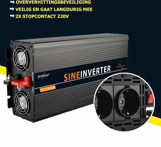 EnRise 12V-220V Zuivere Sinus Omvormer - 1500W/3000W - Pure Inverter + Controller 8 EnRise 12V-220V Zuivere Sinus Omvormer - 1500W/3000W - Pure Inverter + Controller - Afbeelding 6