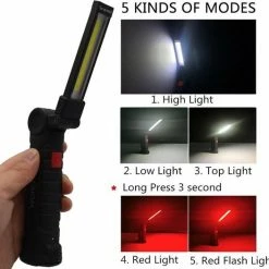 Viatel Led-werklamp, Zaklamp, COB LED, Werkplaatslamp, Inspectielamp, Met Haak En Magneethouder, Led-campinglamp Voor Auto, Reparatie, Werkplaats, Garage, Camping, Noodverlichting