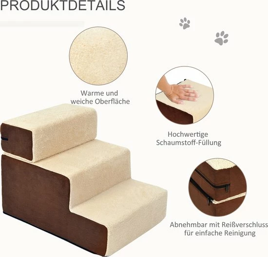 PawHut Hondentrap 3 Treden Kattentrap Huisdierentrap Huisdier Pluche Beige D06-004 9 PawHut Hondentrap 3 Treden Kattentrap Huisdierentrap Huisdier Pluche Beige D06-004 - Afbeelding 7