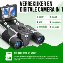 Cofornye Verrekijker Met Camera | Digitale Camera En Verrekijker | 8 X Vergroten 25mm Binoculair | Inclusief 16GB SD-kaart | Zwart/Grijs -Stroller shop 550x527