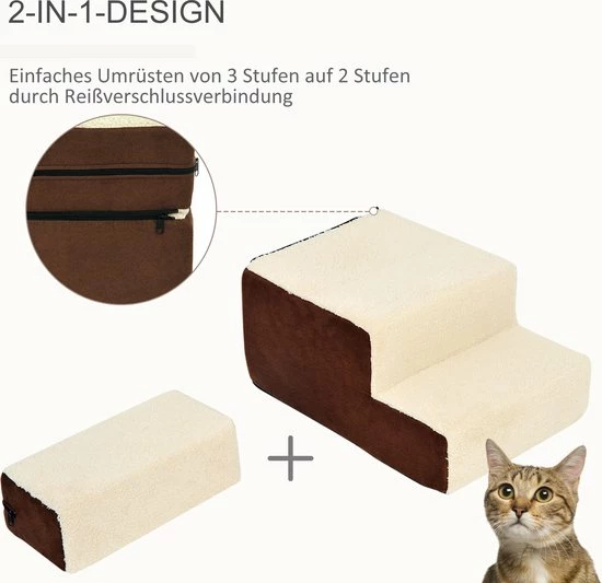 PawHut Hondentrap 3 Treden Kattentrap Huisdierentrap Huisdier Pluche Beige D06-004 11 PawHut Hondentrap 3 Treden Kattentrap Huisdierentrap Huisdier Pluche Beige D06-004 - Afbeelding 9