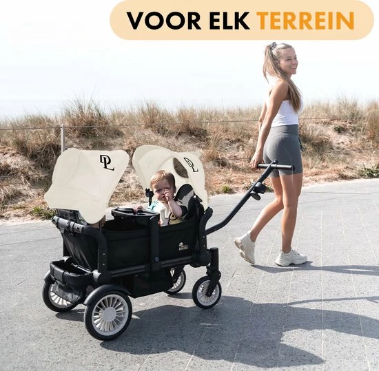Deryan Luxe Sandy Bolderkar - Duo Buggy - Tandem Buggy - Opvouwbaar - Inklapbare Bolderwagen - Duo Kinderwagen - Cream 8 Deryan Luxe Sandy Bolderkar - Duo Buggy - Tandem Buggy - Opvouwbaar - Inklapbare Bolderwagen - Duo Kinderwagen - Cream - Afbeelding 6