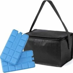 Merkloos Kleine Mini Koeltas Zwart Voor 6 Blikjes Inclusief 2 Koelelementen - Compacte Koelboxen/koeltassen En Elementen
