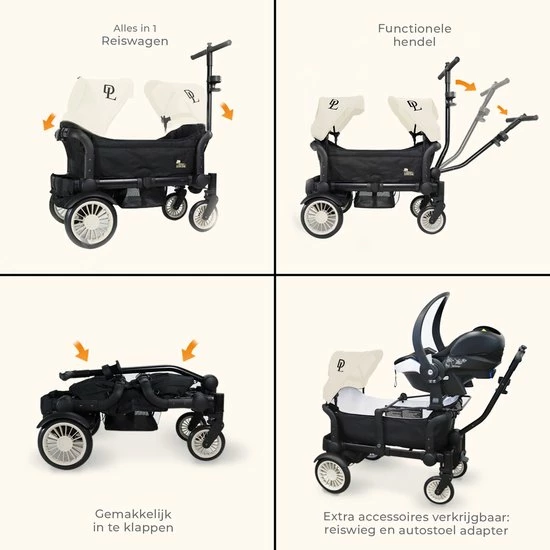 Deryan Luxe Sandy Bolderkar - Duo Buggy - Tandem Buggy - Opvouwbaar - Inklapbare Bolderwagen - Duo Kinderwagen - Cream 7 Deryan Luxe Sandy Bolderkar - Duo Buggy - Tandem Buggy - Opvouwbaar - Inklapbare Bolderwagen - Duo Kinderwagen - Cream - Afbeelding 5