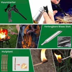 Merkloos Survival Kit – 35-delig – Outdoor Kit – Survival Set – Mes – Kompas – Noodpakket – Survival Gear – Multitool Creditcard – Incl. Opbergdoos -Stroller shop 550x550 246