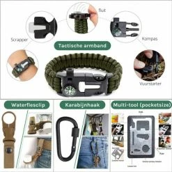 Merkloos Survival Kit – 35-delig – Outdoor Kit – Survival Set – Mes – Kompas – Noodpakket – Survival Gear – Multitool Creditcard – Incl. Opbergdoos -Stroller shop 550x550 247