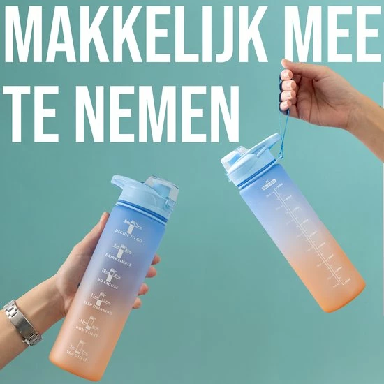 Sunnytree Waterfles Met Tijdmarkeringen -Motivatie Drinkfles - 1 Liter - Cadeau - Kleur Blauw-Oranje 5 Sunnytree Waterfles Met Tijdmarkeringen -Motivatie Drinkfles - 1 Liter - Cadeau - Kleur Blauw-Oranje - Afbeelding 3