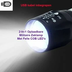 HÖFFTECH 2-Stuks USB Oplaadbare Militaire Tactical Led Zaklamp Duo COB Li-ion 5W -Stroller shop 550x550 321