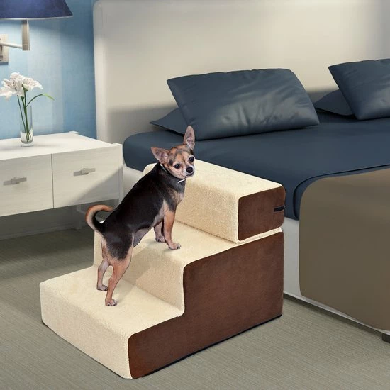 PawHut Hondentrap 3 Treden Kattentrap Huisdierentrap Huisdier Pluche Beige D06-004 14 PawHut Hondentrap 3 Treden Kattentrap Huisdierentrap Huisdier Pluche Beige D06-004 - Afbeelding 12