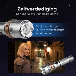 Rebela | Led Zaklamp Oplaadbaar | Flashlight | Aluminium | Waterproof | Inclusief Oplaadbare Batterij | High-Mid-Low-Strobe-SOS | T6 LED Police Flashlight -Stroller shop 550x550 500