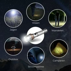 Rebela | Led Zaklamp Oplaadbaar | Flashlight | Aluminium | Waterproof | Inclusief Oplaadbare Batterij | High-Mid-Low-Strobe-SOS | T6 LED Police Flashlight -Stroller shop 550x550 502