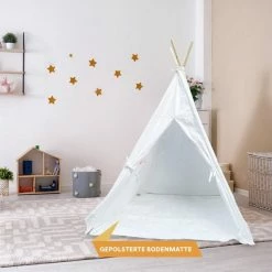 Skandika Tipi Tent Kinderen – Tipi Speeltent Voor Kinderen – Met Gewattteerde Vloermat – Kleine Raam - Katoen – Inclusief Opbergtas – 150 Cm Stahoogte – 115x115x152 Cm (LxBxH) – Kindertent Voor Kinderkamer – Binnen En Buiten – Camping, Tuin – Wit -Stroller shop 550x550 602