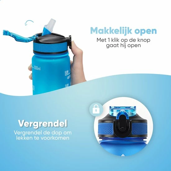 Mountain Lake™ Motivatie Waterfles – Motiverende Drinkfles Met Tijdmarkering – Drinkbeker Met Rietje - Bidon Volwassenen - 1 Liter 6 Mountain Lake™ Motivatie Waterfles – Motiverende Drinkfles Met Tijdmarkering – Drinkbeker Met Rietje - Bidon Volwassenen - 1 Liter - Afbeelding 4