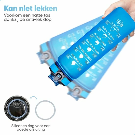 Mountain Lake™ Motivatie Waterfles – Motiverende Drinkfles Met Tijdmarkering – Drinkbeker Met Rietje - Bidon Volwassenen - 1 Liter 7 Mountain Lake™ Motivatie Waterfles – Motiverende Drinkfles Met Tijdmarkering – Drinkbeker Met Rietje - Bidon Volwassenen - 1 Liter - Afbeelding 5