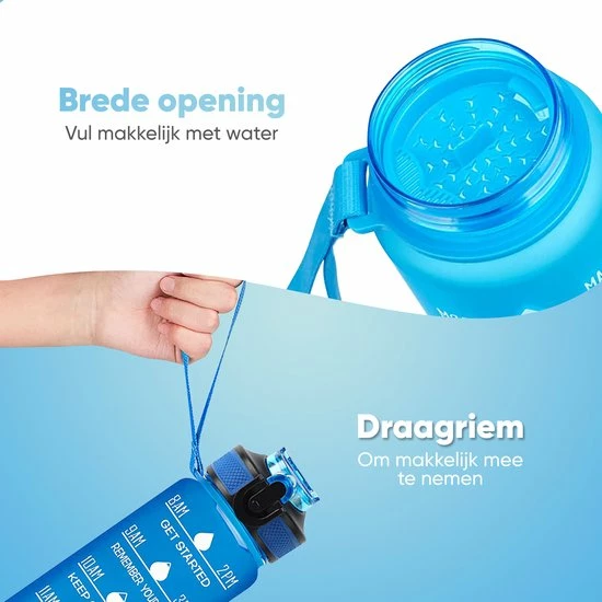 Mountain Lake™ Motivatie Waterfles – Motiverende Drinkfles Met Tijdmarkering – Drinkbeker Met Rietje - Bidon Volwassenen - 1 Liter 10 Mountain Lake™ Motivatie Waterfles – Motiverende Drinkfles Met Tijdmarkering – Drinkbeker Met Rietje - Bidon Volwassenen - 1 Liter - Afbeelding 8