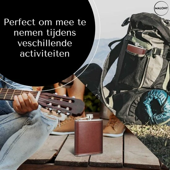 Malony Heupfles - RVS - 180 Ml - Veldfles - Drinkfles - Flacon - PU Leer - Compact - Donker Bruin 11 Malony Heupfles - RVS - 180 Ml - Veldfles - Drinkfles - Flacon - PU Leer - Compact - Donker Bruin - Afbeelding 9