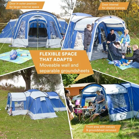 Skandika Nimbus 8 Tent – Tenten – Familietent - Campingtent – Voor 8 Personen – Koepeltent – Muggengaas – 3 Zwarte Slaapcabines - 215 Cm Stahoogte – 615 X 605 X 215 Cm (LxBxH) – 5000 Mm Waterkolom – Outdoor, Camping, Tuin – Kamperen – Blauw/wit 6 Skandika Nimbus 8 Tent – Tenten – Familietent - Campingtent – Voor 8 Personen – Koepeltent – Muggengaas – 3 Zwarte Slaapcabines - 215 Cm Stahoogte – 615 X 605 X 215 Cm (LxBxH) – 5000 Mm Waterkolom – Outdoor, Camping, Tuin – Kamperen – Blauw/wit - Afbeelding 4