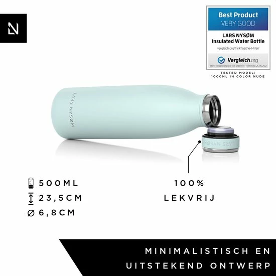 LARS NYSØM Roestvrijstalen Drinkfles 'Ren' 500ml Whispering Blue 6 LARS NYSØM Roestvrijstalen Drinkfles 'Ren' 500ml Whispering Blue - Afbeelding 4
