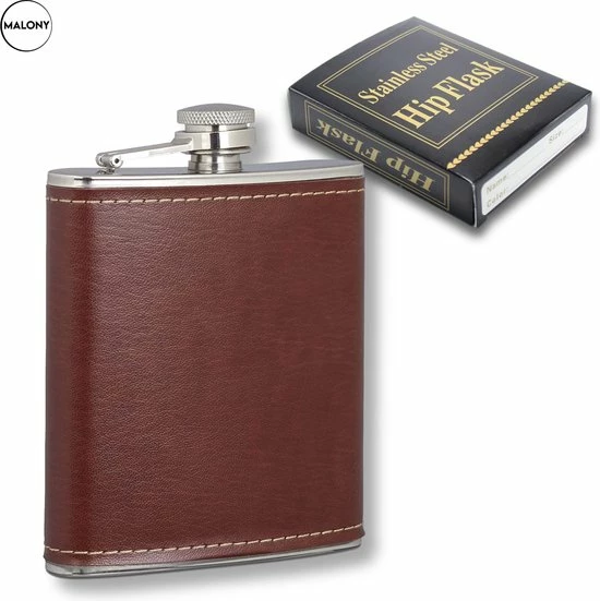 Malony Heupfles - RVS - 180 Ml - Veldfles - Drinkfles - Flacon - PU Leer - Compact - Donker Bruin 3 Malony Heupfles - RVS - 180 Ml - Veldfles - Drinkfles - Flacon - PU Leer - Compact - Donker Bruin