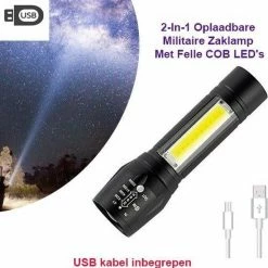 HÖFFTECH 2-Stuks USB Oplaadbare Militaire Tactical Led Zaklamp Duo COB Li-ion 5W