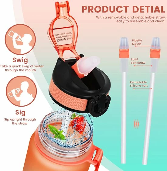 Merkloos Vision Oranje-Groene Waterfles Met Tijdmarkeringen | 1 Liter | Sport Waterfles | Drinkfles Met Rietje | Lekvrije Sportfles | Tritan Waterfles | BPA Vrij | Voor Sport, Fietsen, Kamperen, School, Sportschool | Tijdmarkering 7 Merkloos Vision Oranje-Groene Waterfles Met Tijdmarkeringen | 1 Liter | Sport Waterfles | Drinkfles Met Rietje | Lekvrije Sportfles | Tritan Waterfles | BPA Vrij | Voor Sport, Fietsen, Kamperen, School, Sportschool | Tijdmarkering - Afbeelding 5