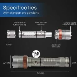 Rebela | Led Zaklamp Oplaadbaar | Flashlight | Aluminium | Waterproof | Inclusief Oplaadbare Batterij | High-Mid-Low-Strobe-SOS | T6 LED Police Flashlight -Stroller shop 550x570 1