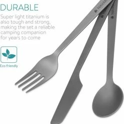 Navaris Campingbestek Van Titanium - Set Met Vork, Mes En Lepel - Bestekset Voor Onderweg En Op Reis - Inclusief Karabijnhaak En Bewaarzakje -Stroller shop 550x572 7