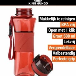 Drinkfles Herbruikbare Waterfles | 500 Ml Rood | Vaatwasserbestendig Drinkbus Bidon | King Mungo KMDF001 -Stroller shop 550x586