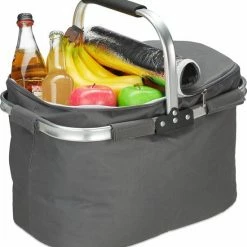 Relaxdays Boodschappenmand - Boodschappentas - Picknickmand - Mandje - Koeltas - 27 Liter - Grijs