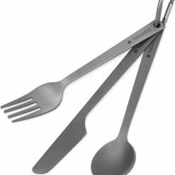 Navaris Campingbestek Van Titanium - Set Met Vork, Mes En Lepel - Bestekset Voor Onderweg En Op Reis - Inclusief Karabijnhaak En Bewaarzakje -Stroller shop 550x602 9