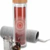 Navaris Glazen Theefles Met Filter - 500 Ml - Waterfles Van Glas - Dubbelwandige Drinkfles - Fles Met Bamboe Dop, Thee Infuser En Hoes - Indian Sun -Stroller shop 550x651 2