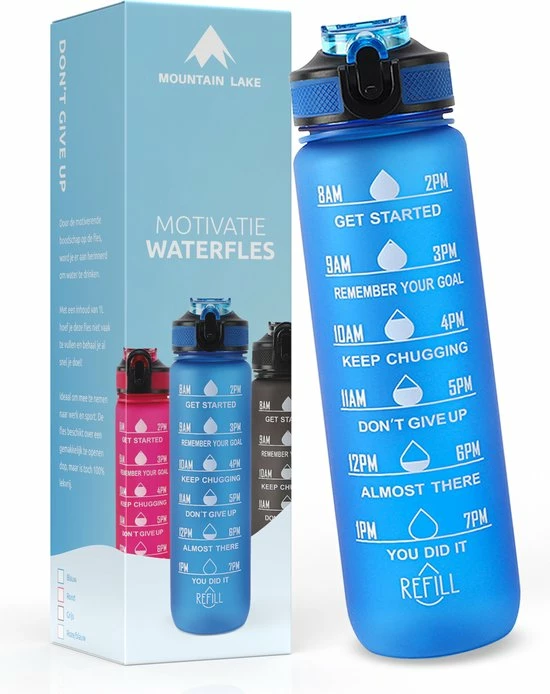 Mountain Lake™ Motivatie Waterfles – Motiverende Drinkfles Met Tijdmarkering – Drinkbeker Met Rietje - Bidon Volwassenen - 1 Liter 3 Mountain Lake™ Motivatie Waterfles – Motiverende Drinkfles Met Tijdmarkering – Drinkbeker Met Rietje - Bidon Volwassenen - 1 Liter