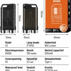 JGS Duo Zaklamp-Led-900 Lumen-USB-C-Oplaadbaar-Sleutelhanger-multifunctioneel-JGS Multicard -Stroller shop 550x710 3